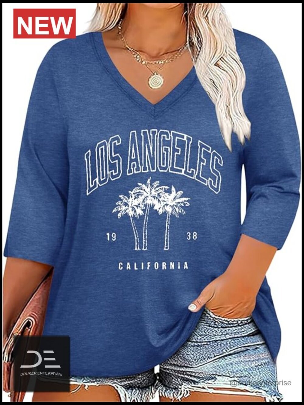 Women Plus Size 3/4 Sleeve V Neck Graphic Tee Tunic Tops Summer Casual Loose Fit